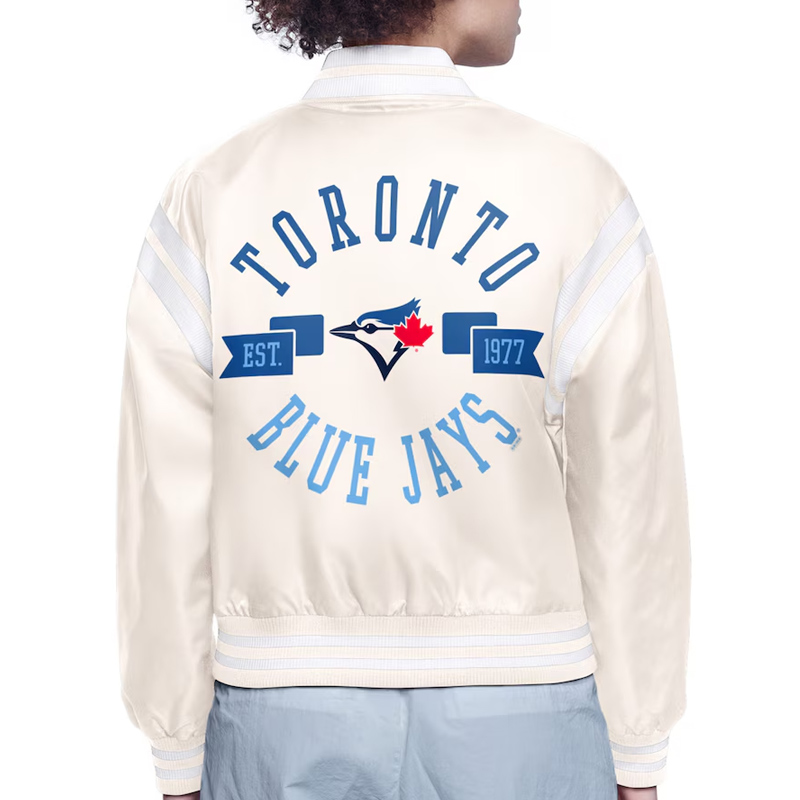 Toronto Blue Jays Printed Logo Varsity Satin Jacket - Image 4