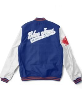 MLB Toronto Blue Jays Full Snap Blue and White Varsity Wool/Leather Jacket