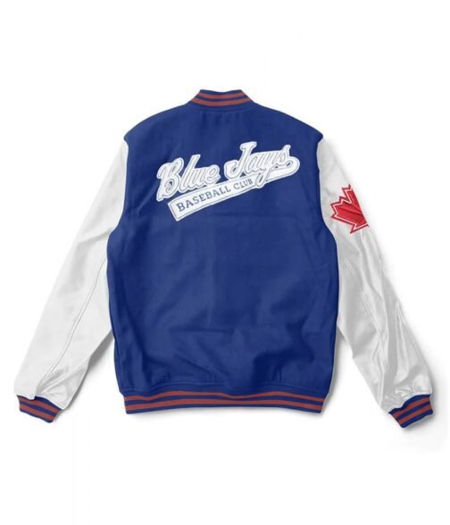 MLB Toronto Blue Jays Full Snap Blue and White Varsity Wool/Leather Jacket - Image 2