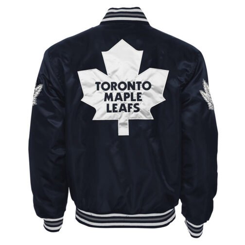 Toronto Maple Leafs Navy Blue Button-Up Satin Jacket - Image 2