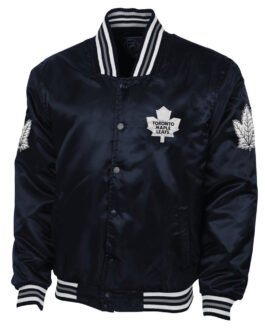 Toronto Maple Leafs Navy Blue Button-Up Satin Jacket