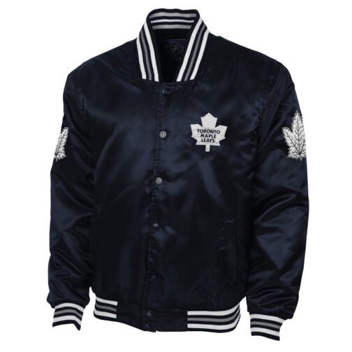 Toronto Maple Leafs Navy Blue Button-Up Satin Jacket