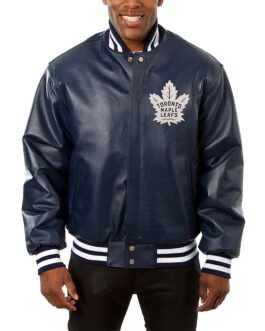 Toronto Maple Leafs Varsity Navy Leather Jacket