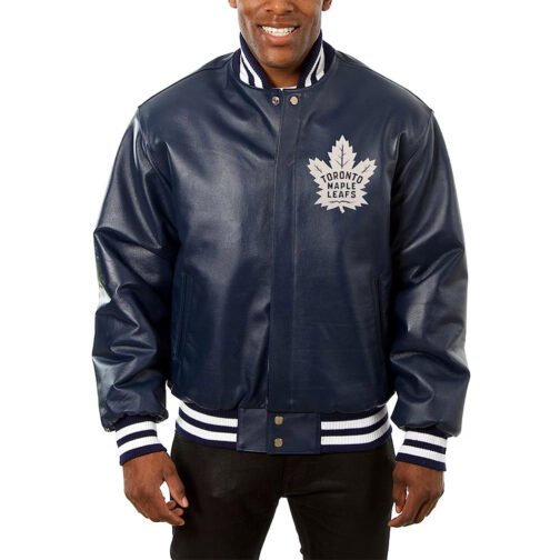 Toronto Maple Leafs Varsity Navy Leather Jacket