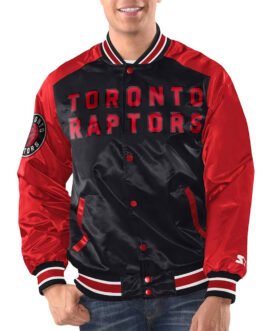 Black/Red Toronto Raptors Renegade Varsity Satin Jacket