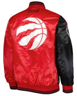 Toronto Raptors Color Block Black and Red Satin Jacket