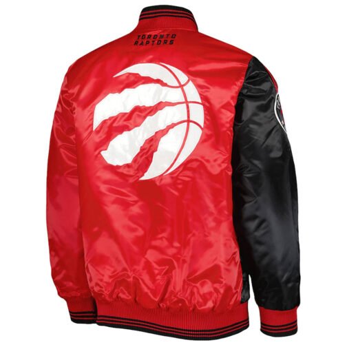 Toronto Raptors Color Block Black and Red Satin Jacket - Image 2