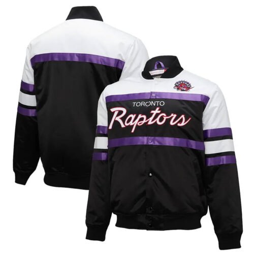 Toronto Raptors Hardwood Classics Script Black Satin Jacket - Image 3