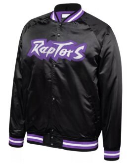 Hardwood Classics Throwback Toronto Raptors Wordmark Black Satin Jacket