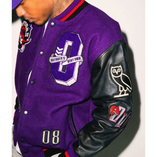 OVO Toronto Raptors Black and Purple Varsity Jacket - Image 6