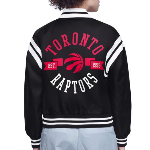 Toronto Raptors Printed Logo Varsity Satin Jacket - Image 3