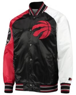 Toronto Raptors Reliever Raglan Black and Red Full-Snap Jacket