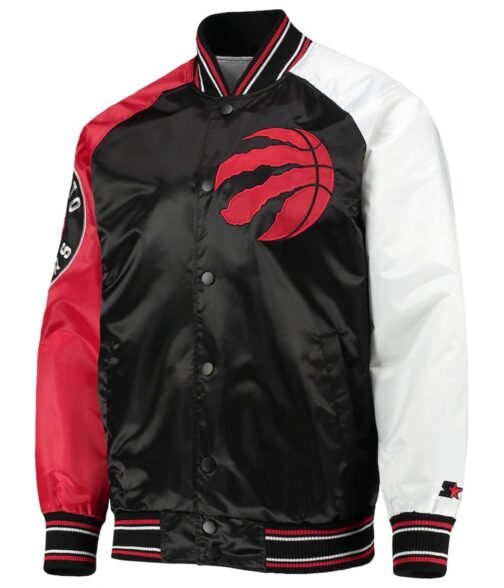 Toronto Raptors Reliever Raglan Black and Red Full-Snap Jacket