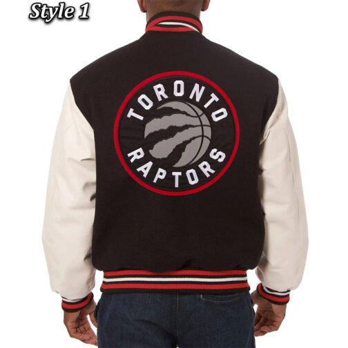 Black and White Toronto Raptors Varsity Jacket - Image 3