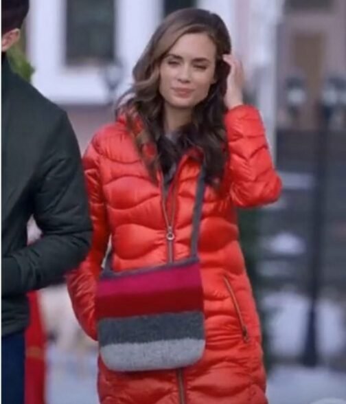 The Christmas Promise Torrey Devitto Puffer Red Coat - Image 2