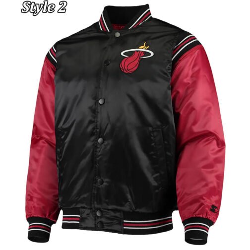 Tough Season Miami Heat Red and Black Varsity Satin Jacket - Image 2