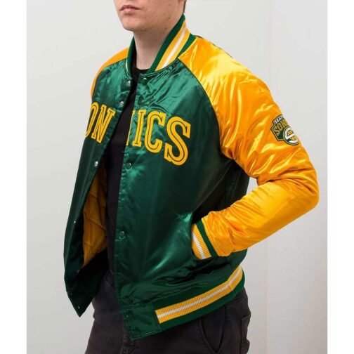 Seattle Supersonics Tough Season Green/Yellow Satin Jacket - Image 3