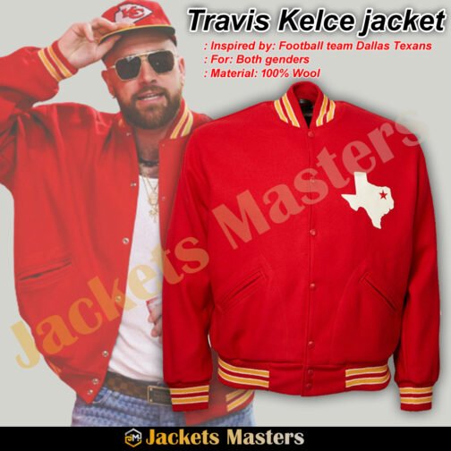 Travis Kelce Dallas Texans Red Varsity Wool Jacket - Image 10