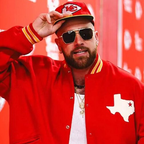 Travis Kelce Dallas Texans Red Varsity Wool Jacket - Image 6