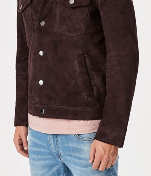 Men’s Suede Trucker Brown Leather Jacket - Image 3