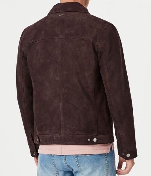 Men’s Suede Trucker Brown Leather Jacket - Image 2