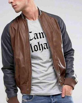 Men’s Truly Striped Bomber Leather Jacket