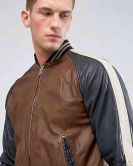 Men’s Truly Striped Bomber Leather Jacket