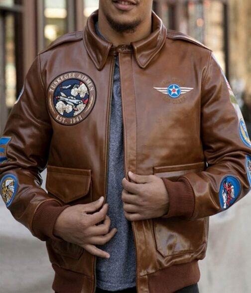 Tuskegee Airmen Fighter A2 Brown Leather Jacket - Image 3