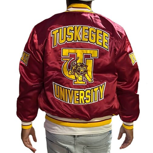 Men’s Tuskegee University Satin Burgundy Jacket - Image 4