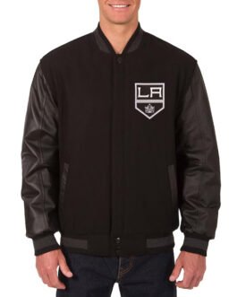 LA Kings Two Hit Wool & Leather Black Varsity Jacket