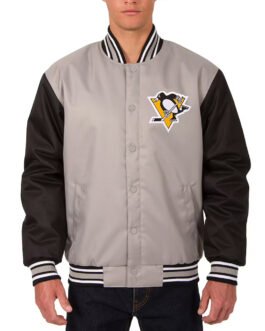 Pittsburgh Penguins Gray and Black Two Hit Jacket