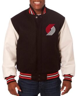 Portland Trail Blazers Two-Hit Black and White Varsity Jacket