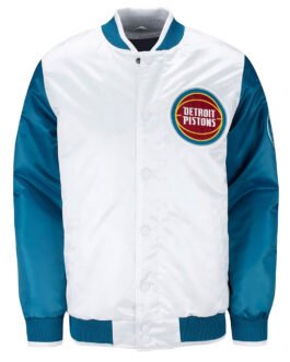 Pistons Ty Mopkins Teal and White Satin Jacket