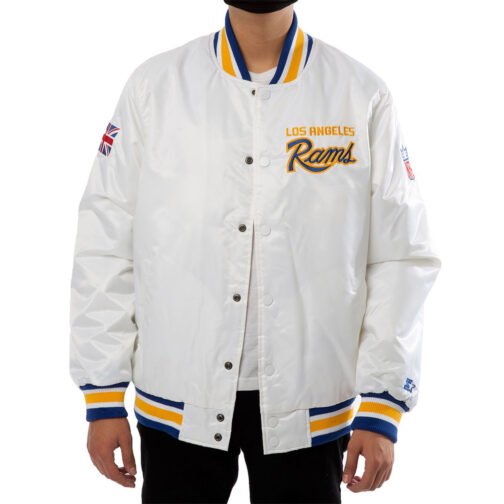 Los Angeles Rams UK Flag White Satin Jacket - Image 3