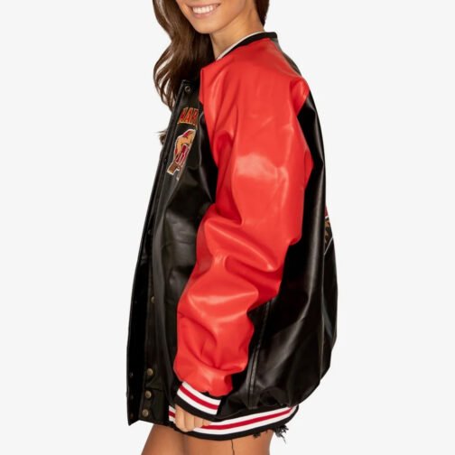 University of Maryland Red and Black Varsity Leather Jacket - Image 4