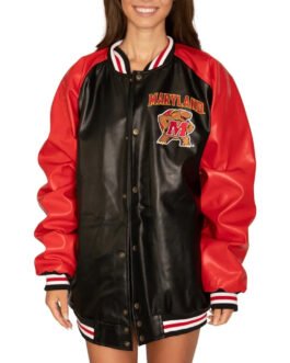 University of Maryland Red and Black Varsity Leather Jacket
