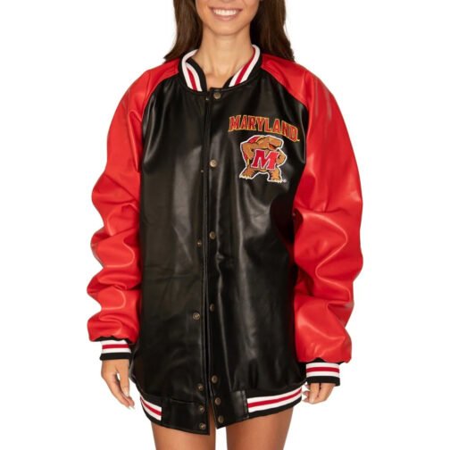 University of Maryland Red and Black Varsity Leather Jacket