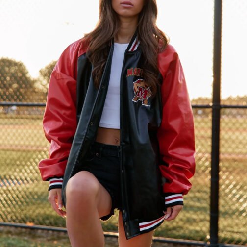 University of Maryland Red and Black Varsity Leather Jacket - Image 5