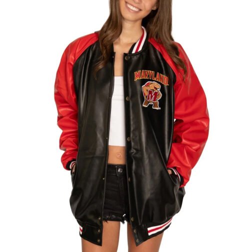 University of Maryland Red and Black Varsity Leather Jacket - Image 3
