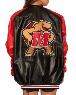University of Maryland Red and Black Varsity Leather Jacket