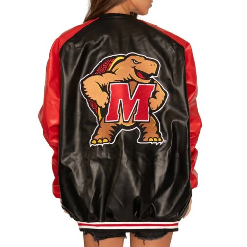 University of Maryland Red and Black Varsity Leather Jacket - Image 2