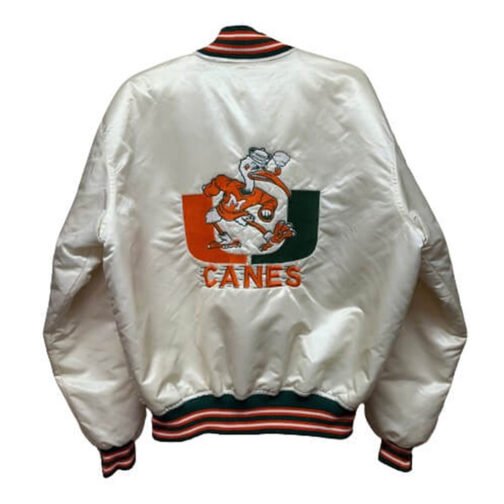 University of Miami Hurricanes White Satin Jacket - Image 2