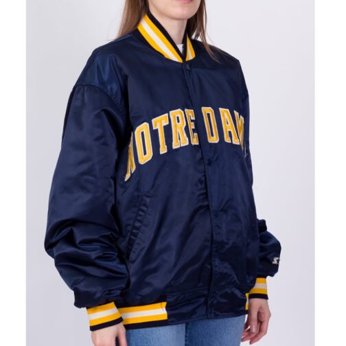 University of Notre Dame 90’s Blue Bomber Satin Jacket - Image 4