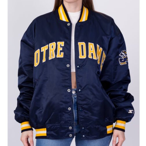 University of Notre Dame 90’s Blue Bomber Satin Jacket - Image 3