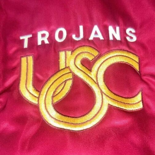 USC Trojans 80s Burgundy Bomber Satin Jacket - Image 3