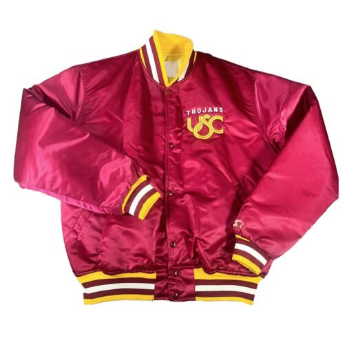 USC Trojans 80s Burgundy Bomber Satin Jacket