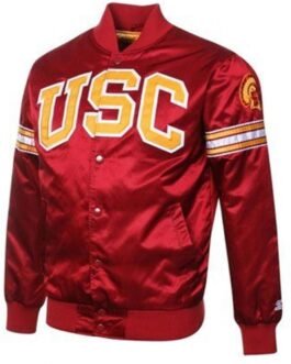 USC Trojans Football Red Satin Button-Up Jacket