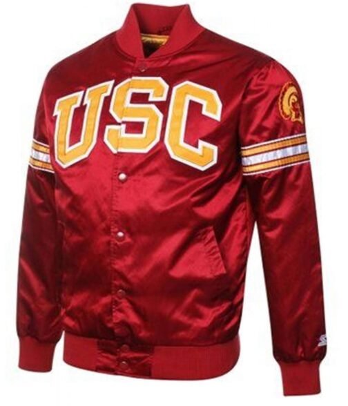 USC Trojans Football Red Satin Button-Up Jacket