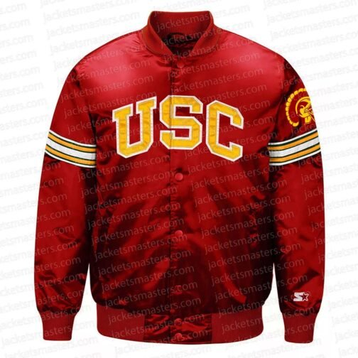 USC Trojans Football Red Satin Button-Up Jacket - Image 2
