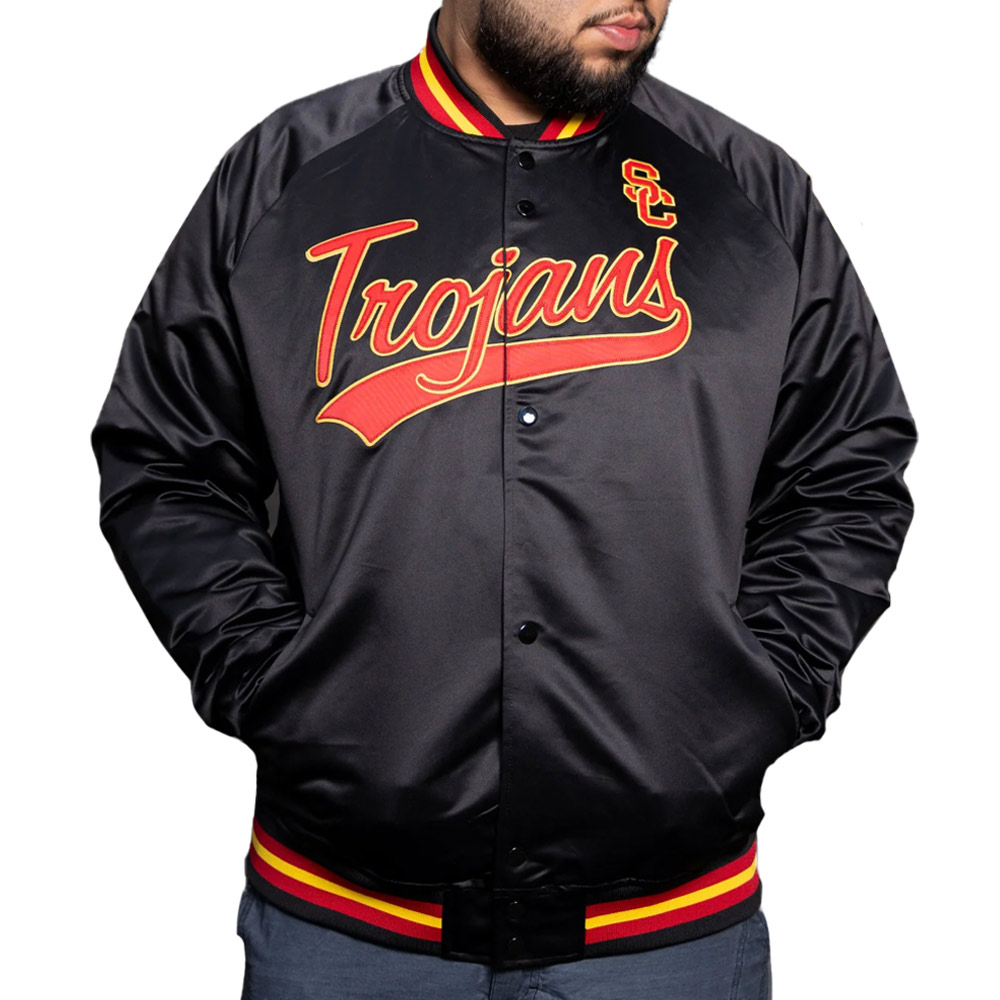USC Trojans Script Black Lightweight Satin Jacket - Image 3